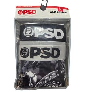 PSD Underwear Mens 2-Pack Core Standard Boxer Briefs Black White Paisley Large L